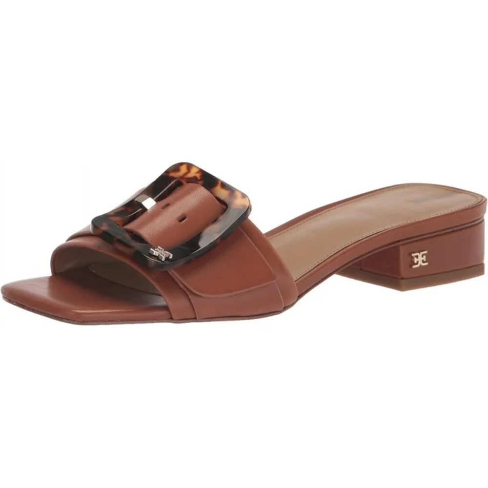 Sam Edelman Deacon Rich Cognac Squared Open Toe Buckle Detailed Heeled Sandals